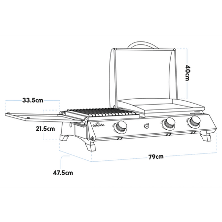 Dellonda 3 Burner Stainless Steel Portable Gas Plancha/Grill 8.5kW Model No- DG276