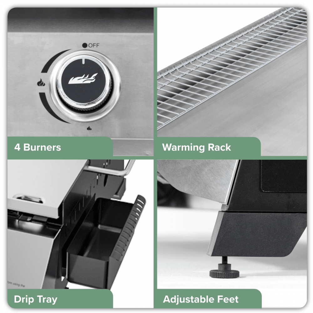 Dellonda 4 Burner Stainless Steel Portable Gas Plancha with Warming Rack 10kW Model No- DG277