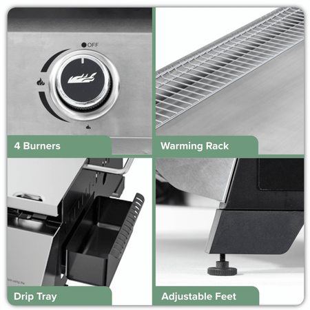 Dellonda 4 Burner Stainless Steel Portable Gas Plancha with Warming Rack 10kW Model No- DG277