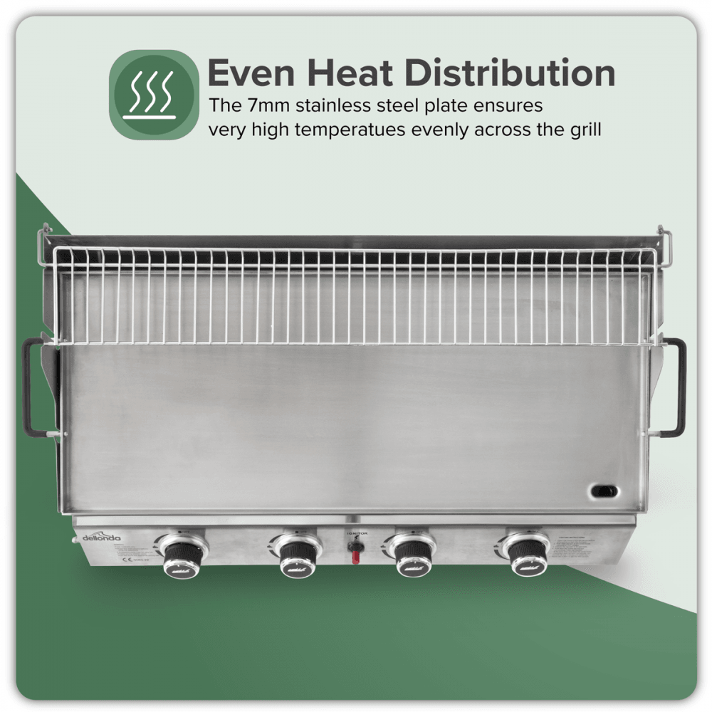 Dellonda 4 Burner Stainless Steel Portable Gas Plancha with Warming Rack 10kW Model No- DG277