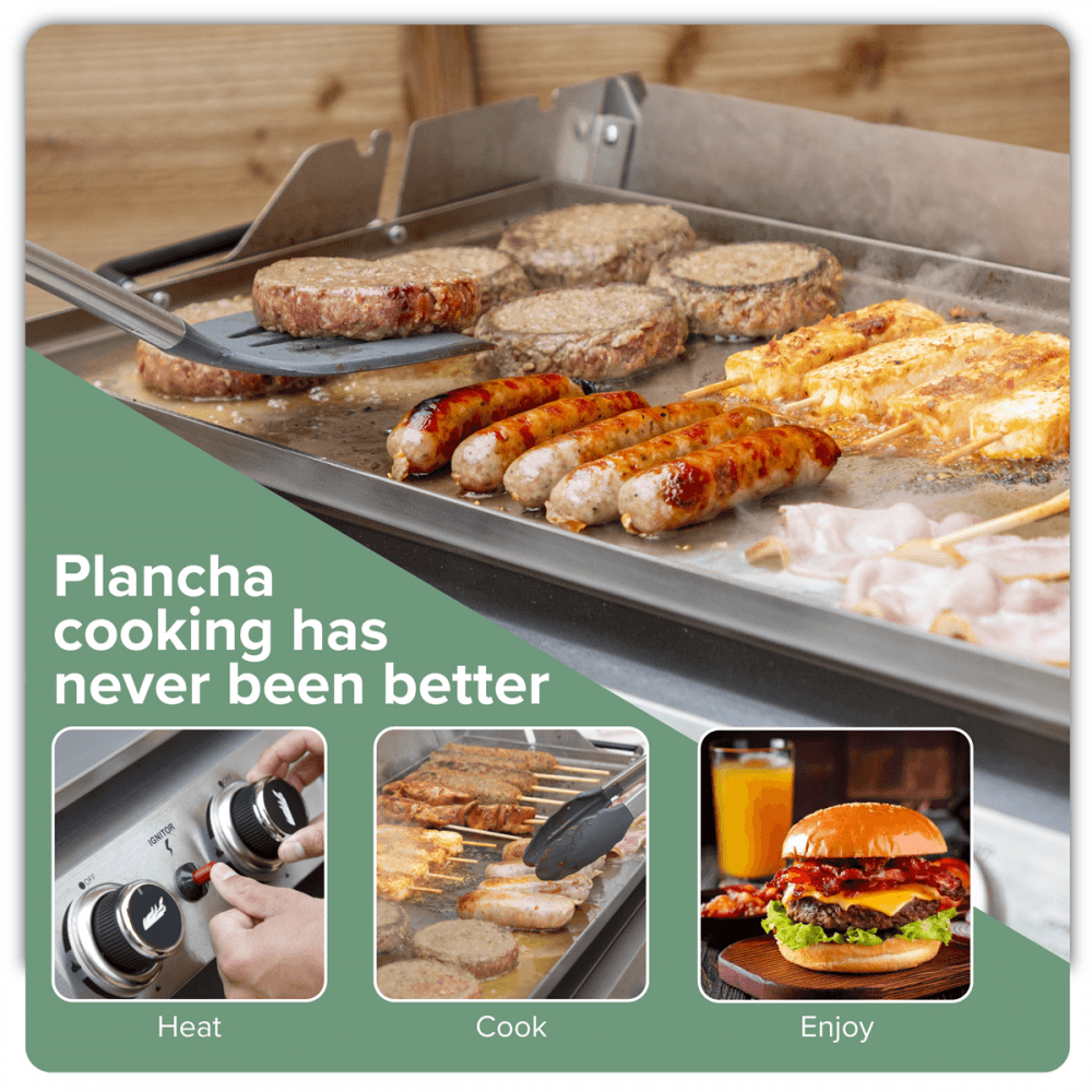Dellonda 4 Burner Stainless Steel Portable Gas Plancha with Warming Rack 10kW Model No- DG277