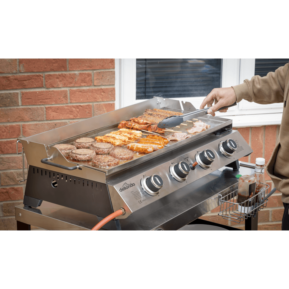Dellonda 4 Burner Stainless Steel Portable Gas Plancha with Warming Rack 10kW Model No- DG277
