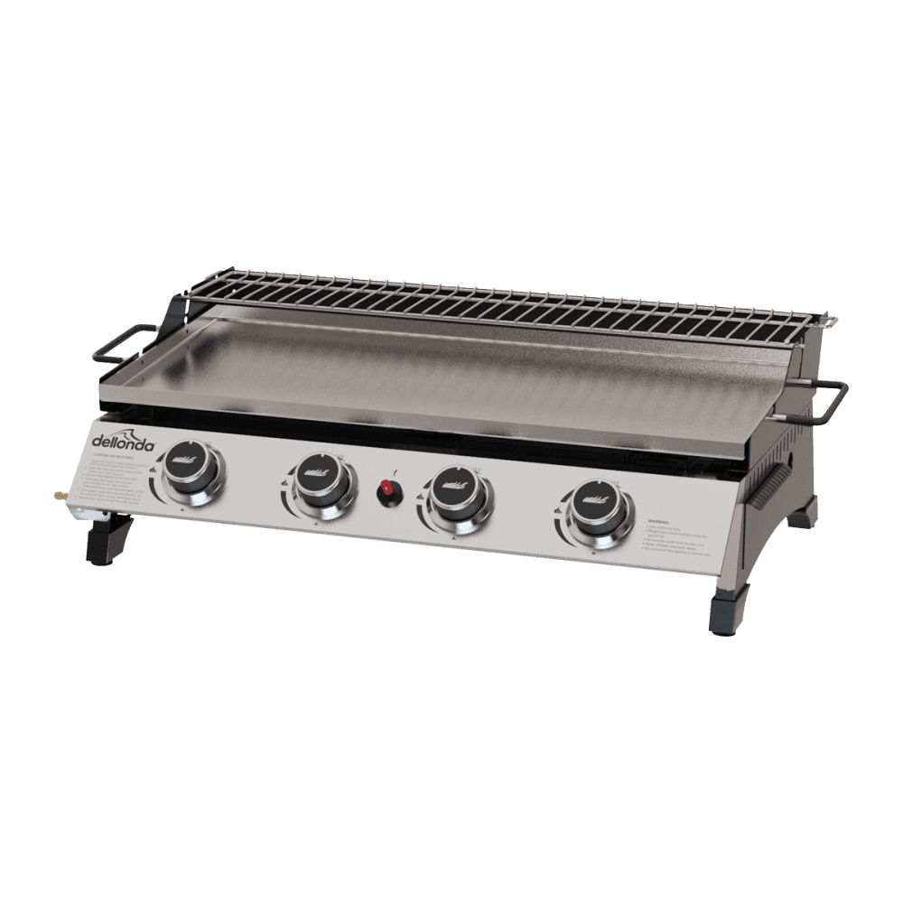 Dellonda 4 Burner Stainless Steel Portable Gas Plancha with Warming Rack 10kW Model No- DG277