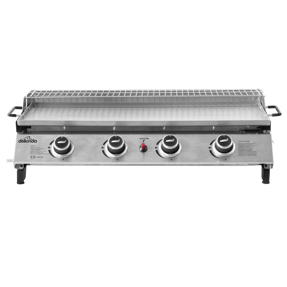 Dellonda 4 Burner Stainless Steel Portable Gas Plancha with Warming Rack 10kW Model No- DG277