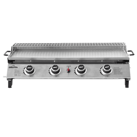 Dellonda 4 Burner Stainless Steel Portable Gas Plancha with Warming Rack 10kW Model No- DG277