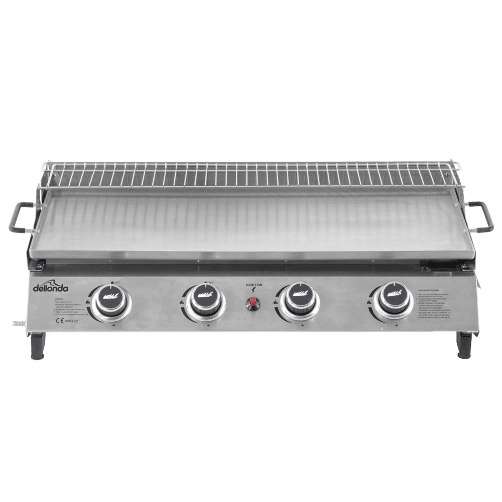 Dellonda 4 Burner Stainless Steel Portable Gas Plancha with Warming Rack 10kW Model No- DG277