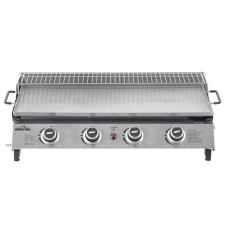Dellonda 4 Burner Stainless Steel Portable Gas Plancha with Warming Rack 10kW Model No- DG277