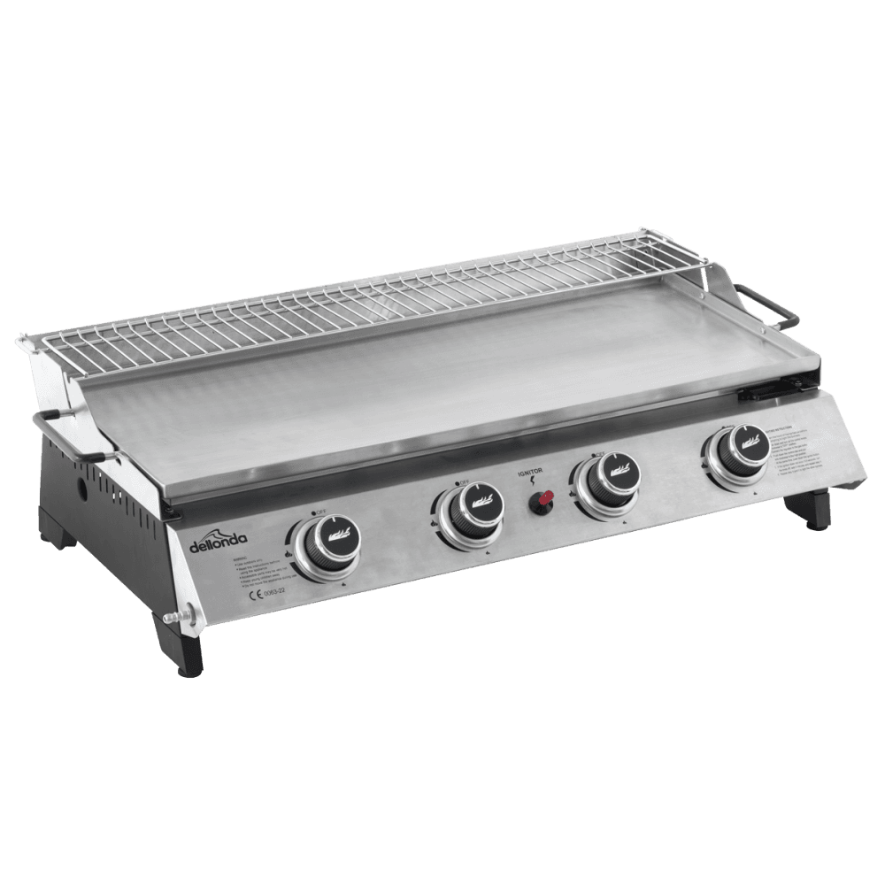 Dellonda 4 Burner Stainless Steel Portable Gas Plancha with Warming Rack 10kW Model No- DG277