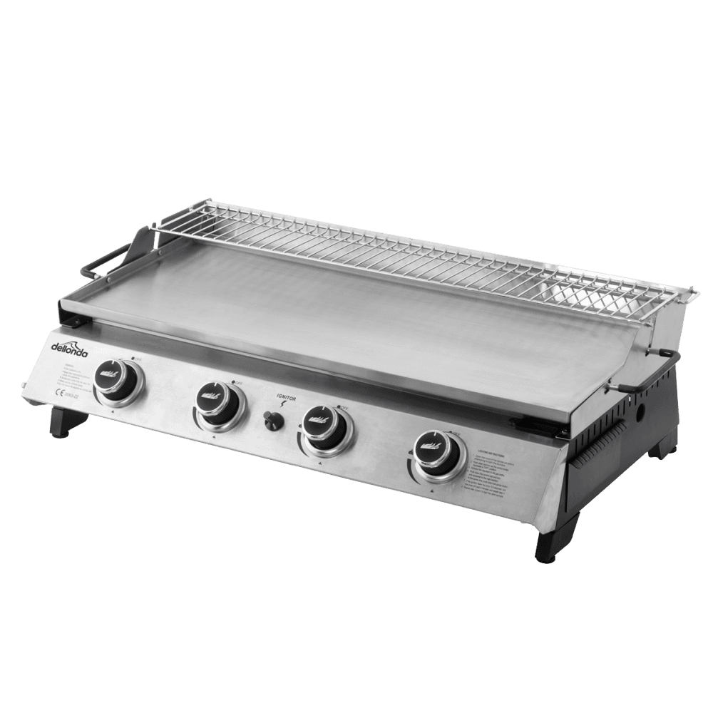 Dellonda 4 Burner Stainless Steel Portable Gas Plancha with Warming Rack 10kW Model No- DG277