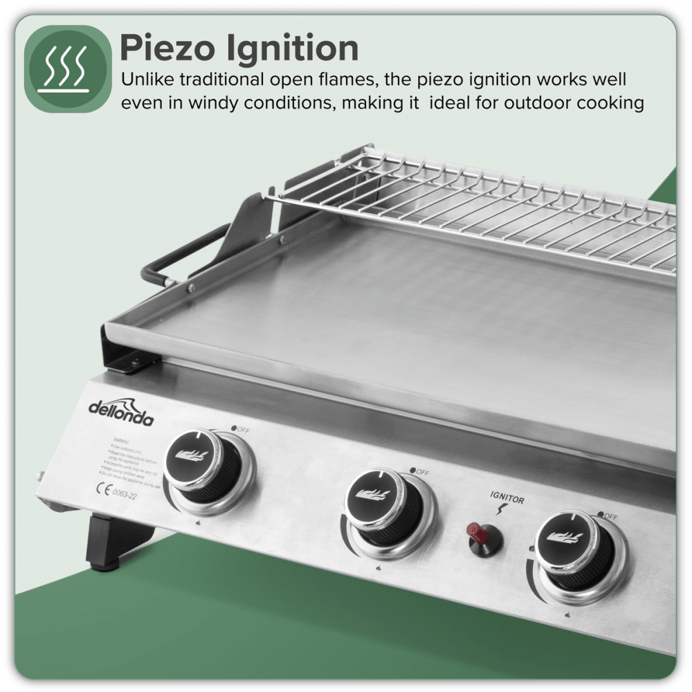 Dellonda 4 Burner Stainless Steel Portable Gas Plancha with Warming Rack 10kW Model No- DG277