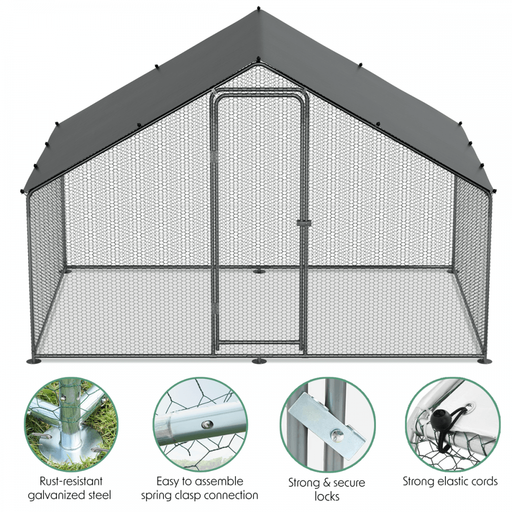 Dellonda Walk-In Galvanized Steel Chicken Run with Roof Cover & PVC Coated Chicken Wire Model No- DG278