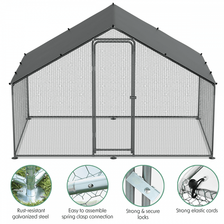 Dellonda Walk-In Galvanized Steel Chicken Run with Roof Cover & PVC Coated Chicken Wire Model No- DG278