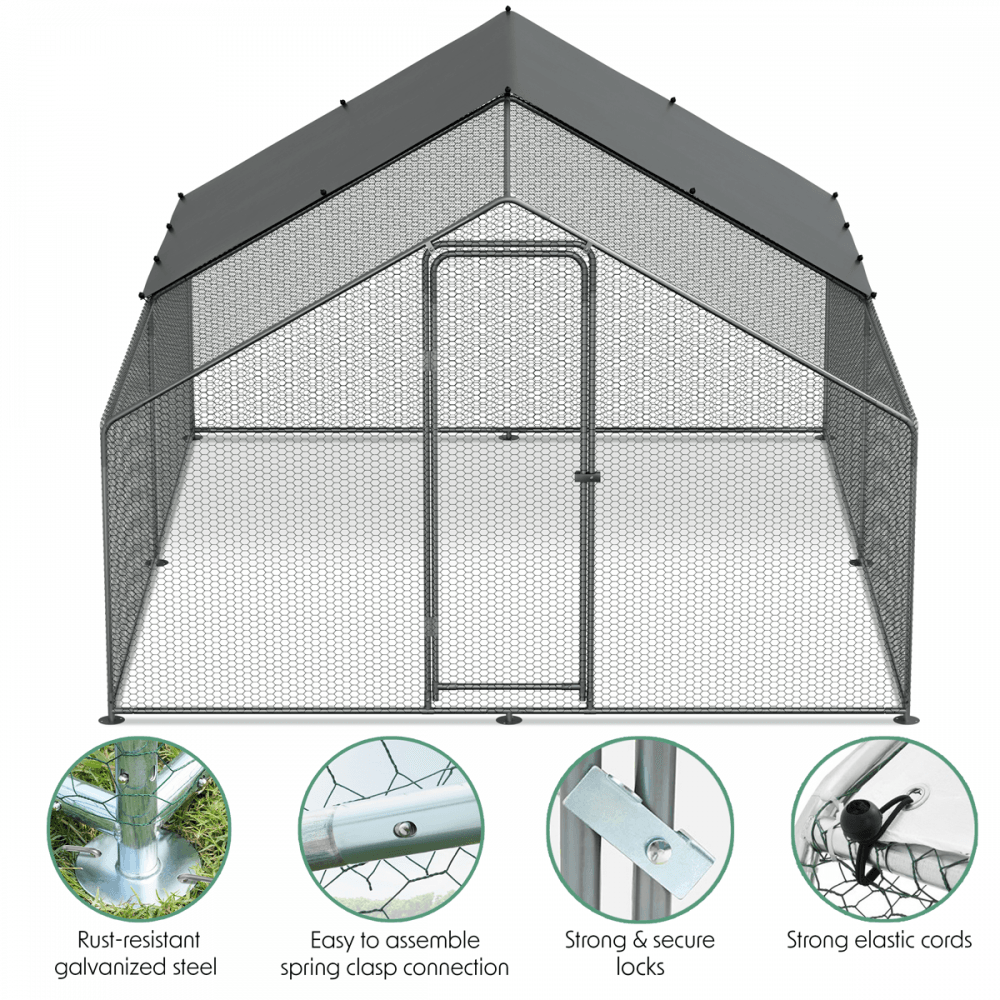 Dellonda Walk-In Galvanized Steel Chicken Run with Roof Cover & PVC Coated Chicken Wire Model No- DG279