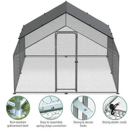 Dellonda Walk-In Galvanized Steel Chicken Run with Roof Cover & PVC Coated Chicken Wire Model No- DG279