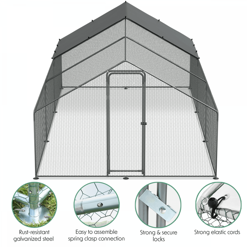Dellonda Walk-In Galvanized Steel Chicken Run with Roof Cover & PVC Coated Chicken Wire Model No- DG280