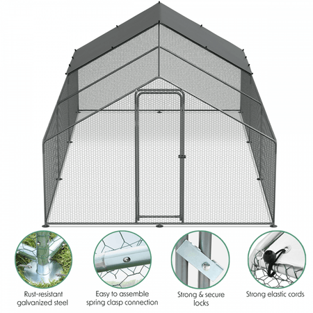 Dellonda Walk-In Galvanized Steel Chicken Run with Roof Cover & PVC Coated Chicken Wire Model No- DG280