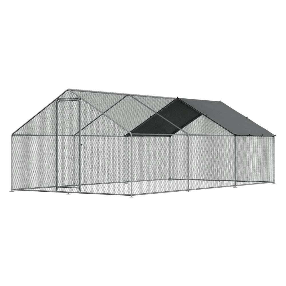 Dellonda Walk-In Galvanized Steel Chicken Run with Roof Cover & PVC Coated Chicken Wire Model No- DG280