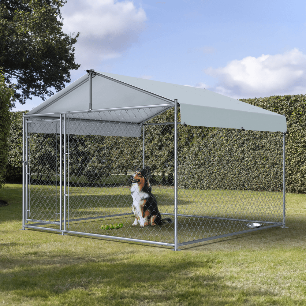 Dellonda Galvanised Steel Dog Kennel with Roof Cover & Chain Link Fencing Model No- DG281