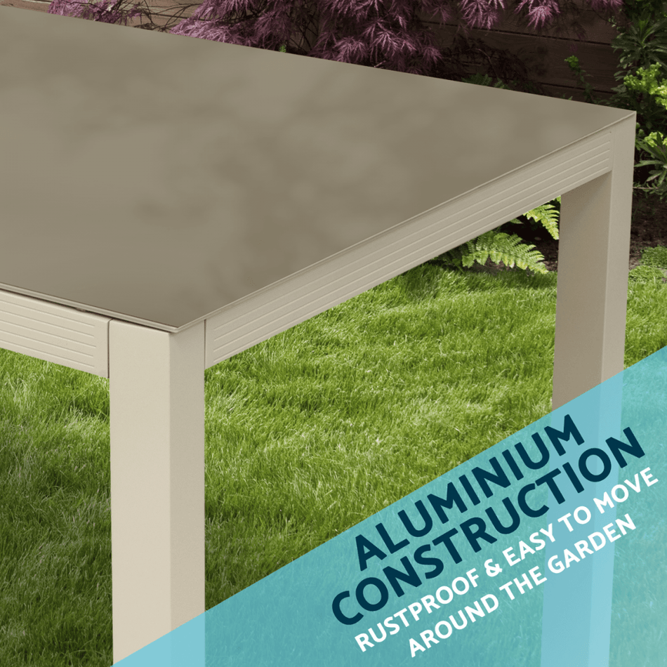 Dellonda Fusion Aluminium Garden Dining Table with Tempered Glass & Parasol Hole - Light Grey Model No- DG51