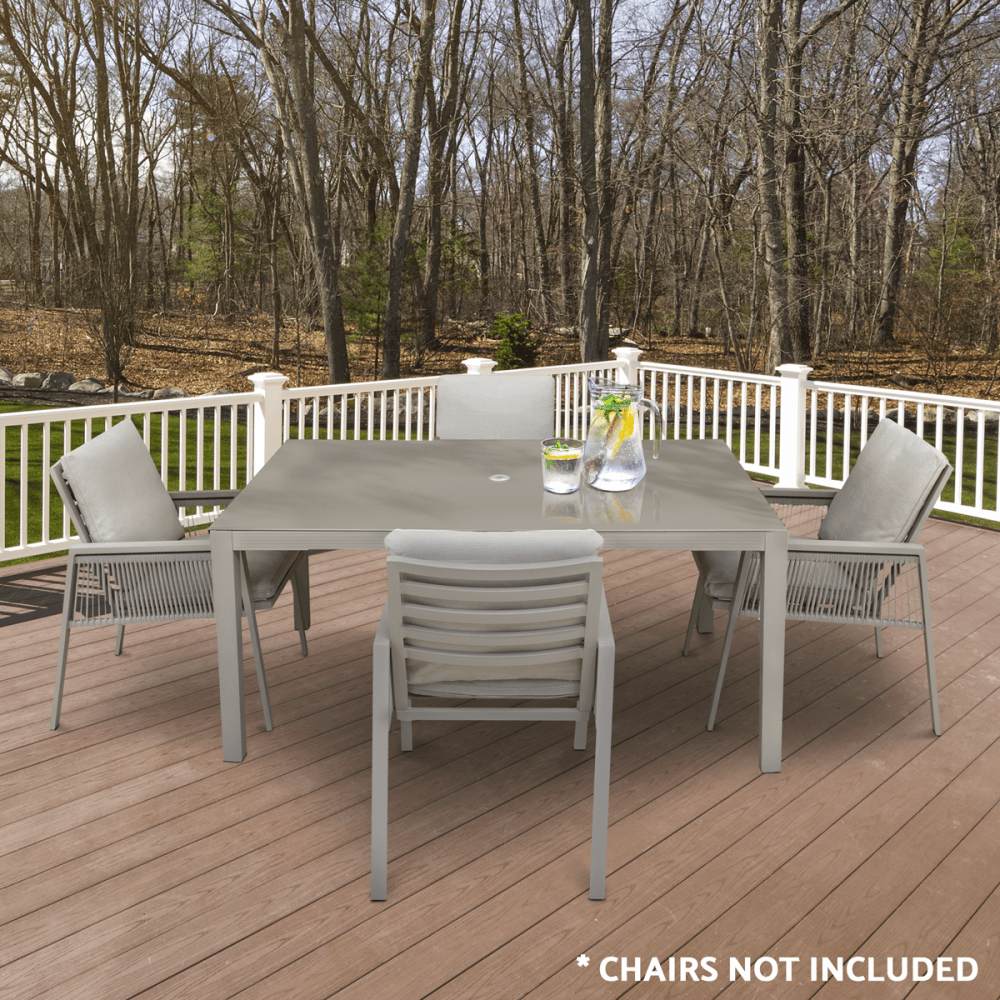 Dellonda Fusion Aluminium Garden Dining Table with Tempered Glass & Parasol Hole - Light Grey Model No- DG51