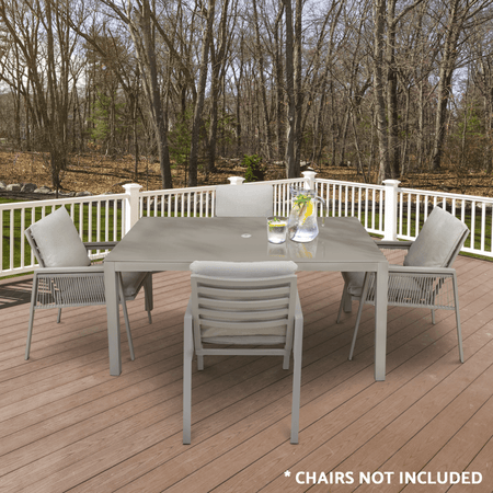 Dellonda Fusion Aluminium Garden Dining Table with Tempered Glass & Parasol Hole - Light Grey Model No- DG51