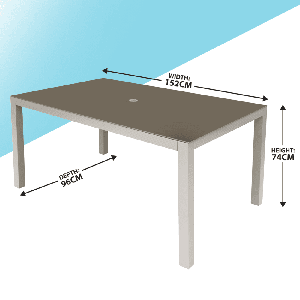 Dellonda Fusion Aluminium Garden Dining Table with Tempered Glass & Parasol Hole - Light Grey Model No- DG51