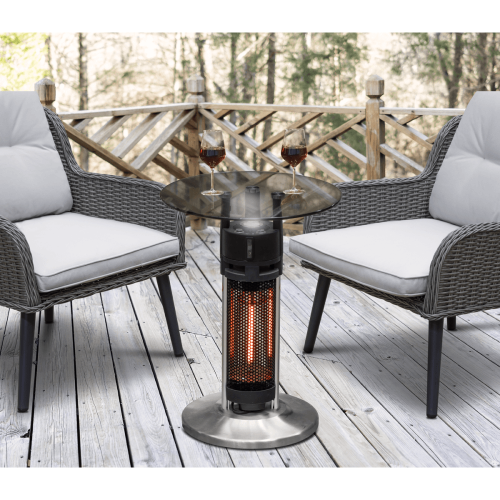 Dellonda Bistro Table with 1200W Heater, 65cm, Black/Stainless Steel Model No- DG62