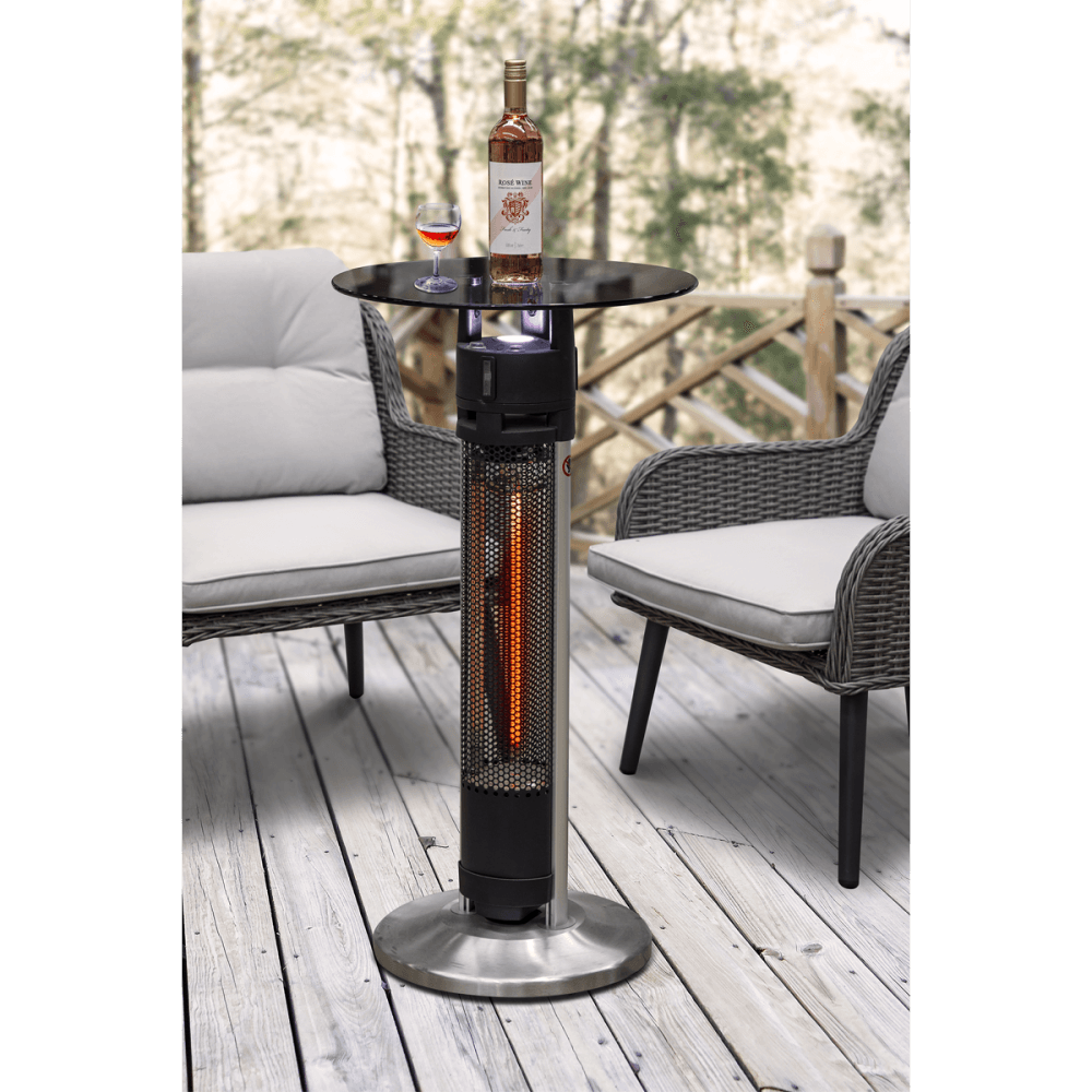 Dellonda Bistro Table with 1600W Heater, 95cm, Black/Stainless Steel Model No- DG63