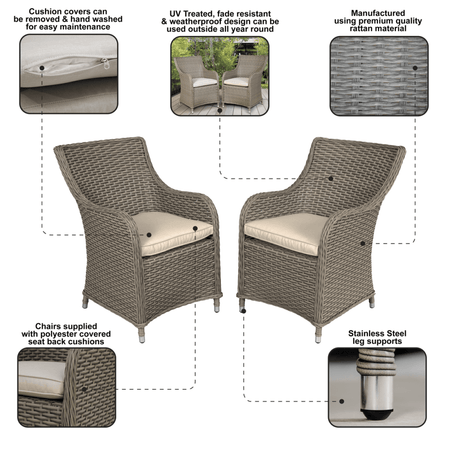 Dellonda Chester Rattan Wicker Outdoor Garden Dining Chairs 2pc Model No- DG64