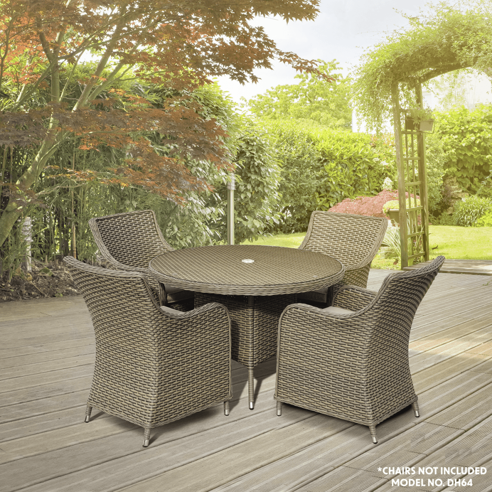 Dellonda Chester Rattan Wicker Round Outdoor Dining Table with Tempered Glass Top Model No- DG66