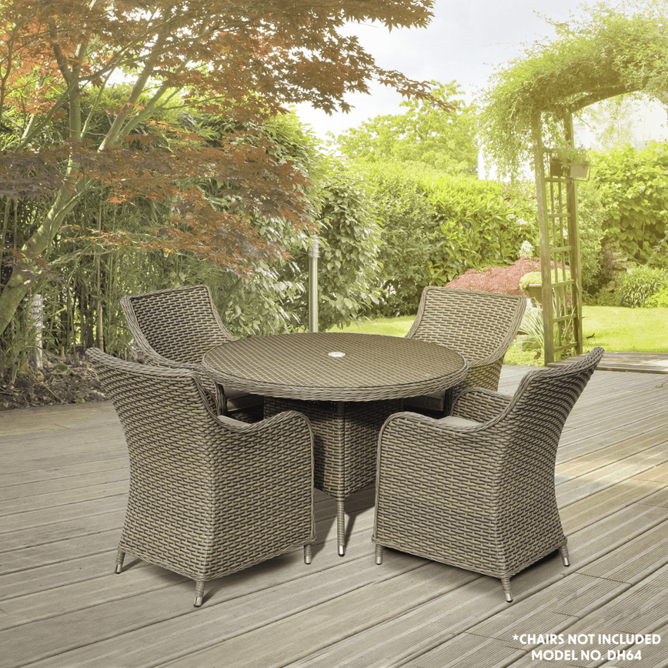 Dellonda Chester Rattan Wicker Round Outdoor Dining Table with Tempered Glass Top Model No- DG66