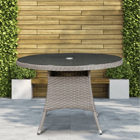 Dellonda Chester Rattan Wicker Round Outdoor Dining Table with Tempered Glass Top Model No- DG66
