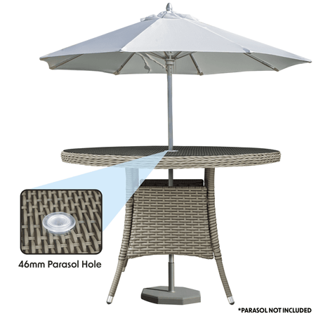 Dellonda Chester Rattan Wicker Round Outdoor Dining Table with Tempered Glass Top Model No- DG66