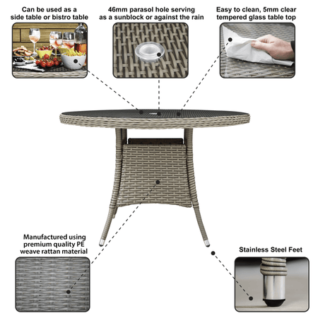 Dellonda Chester Rattan Wicker Round Outdoor Dining Table with Tempered Glass Top Model No- DG66