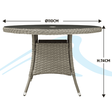 Dellonda Chester Rattan Wicker Round Outdoor Dining Table with Tempered Glass Top Model No- DG66