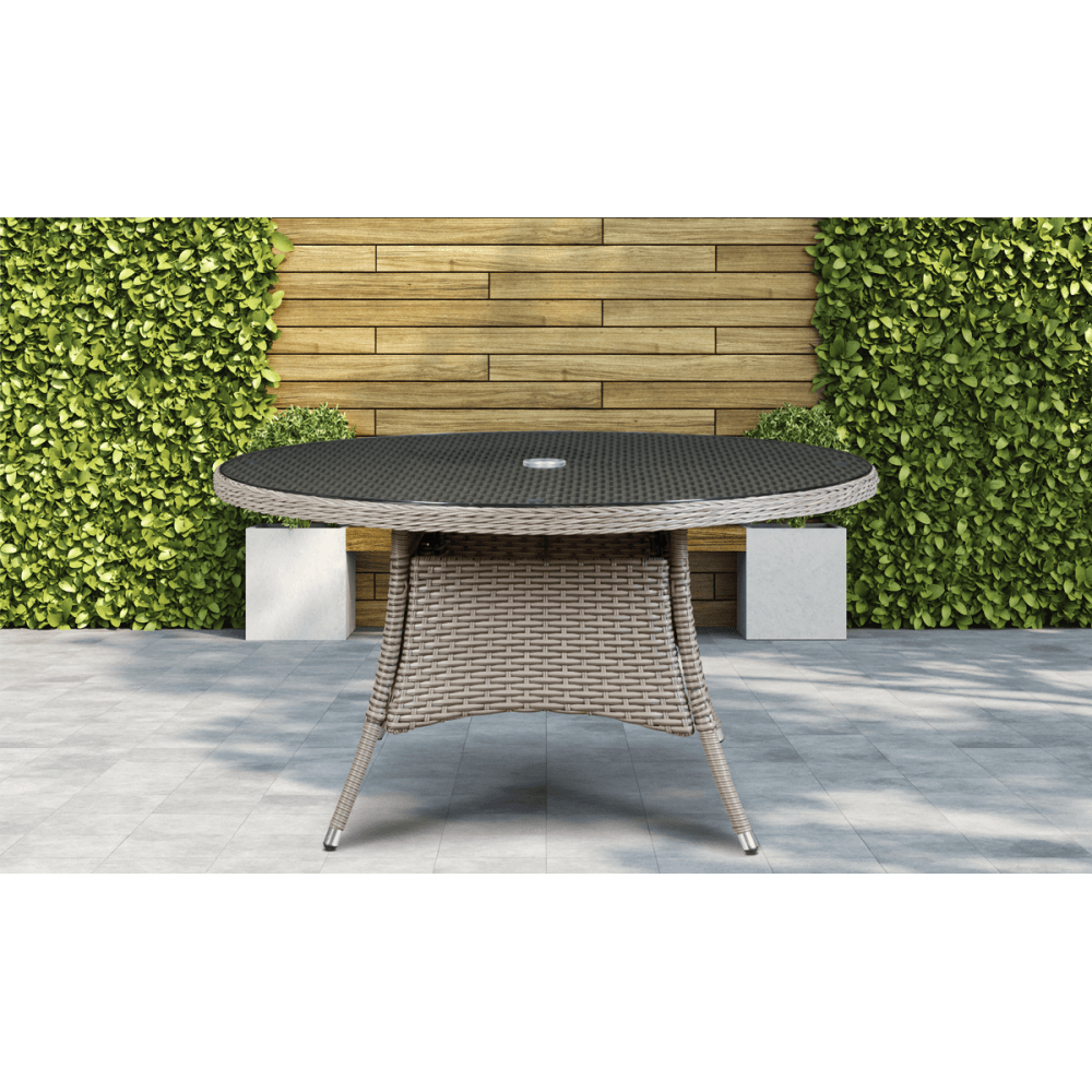Dellonda Chester Rattan Wicker Round Outdoor Dining Table with Tempered Glass Top Model No- DG67