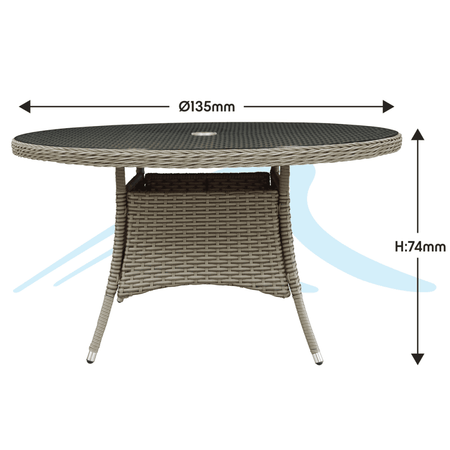 Dellonda Chester Rattan Wicker Round Outdoor Dining Table with Tempered Glass Top Model No- DG67