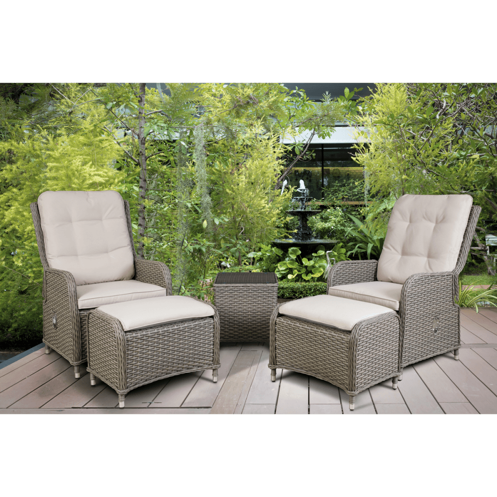 Dellonda Chester Rattan Wicker Outdoor Recliner Loungers & Table Set 5pc Model No- DG68