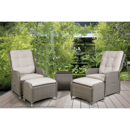 Dellonda Chester Rattan Wicker Outdoor Recliner Loungers & Table Set 5pc Model No- DG68