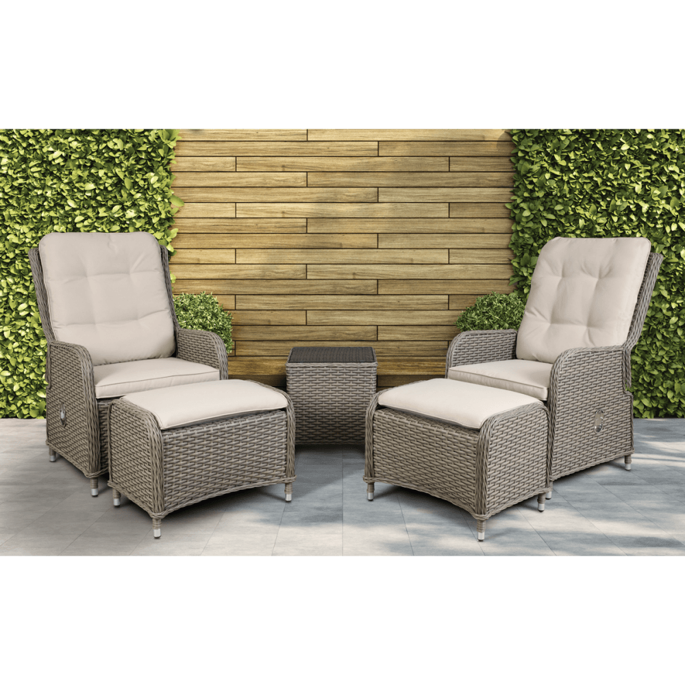 Dellonda Chester Rattan Wicker Outdoor Recliner Loungers & Table Set 5pc Model No- DG68