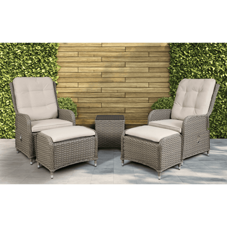 Dellonda Chester Rattan Wicker Outdoor Recliner Loungers & Table Set 5pc Model No- DG68