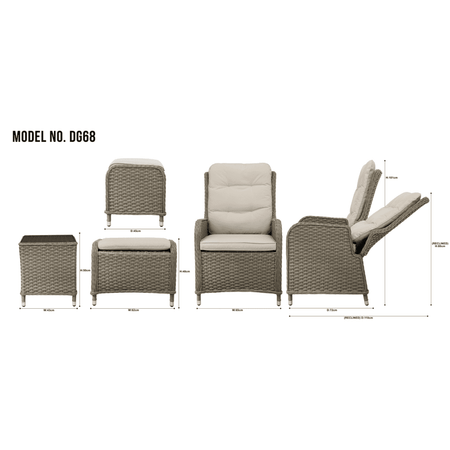 Dellonda Chester Rattan Wicker Outdoor Recliner Loungers & Table Set 5pc Model No- DG68