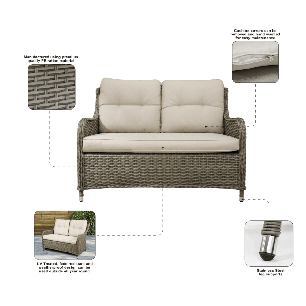 Dellonda Chester Rattan Wicker Outdoor 2-Seater Sofa Model No- DG70