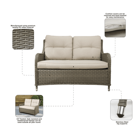 Dellonda Chester Rattan Wicker Outdoor 2-Seater Sofa Model No- DG70