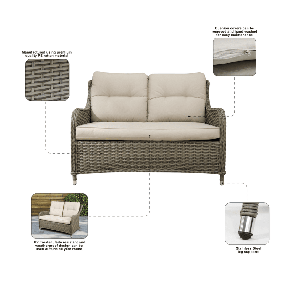 Dellonda Chester Rattan Wicker Outdoor 2-Seater Sofa Model No- DG70