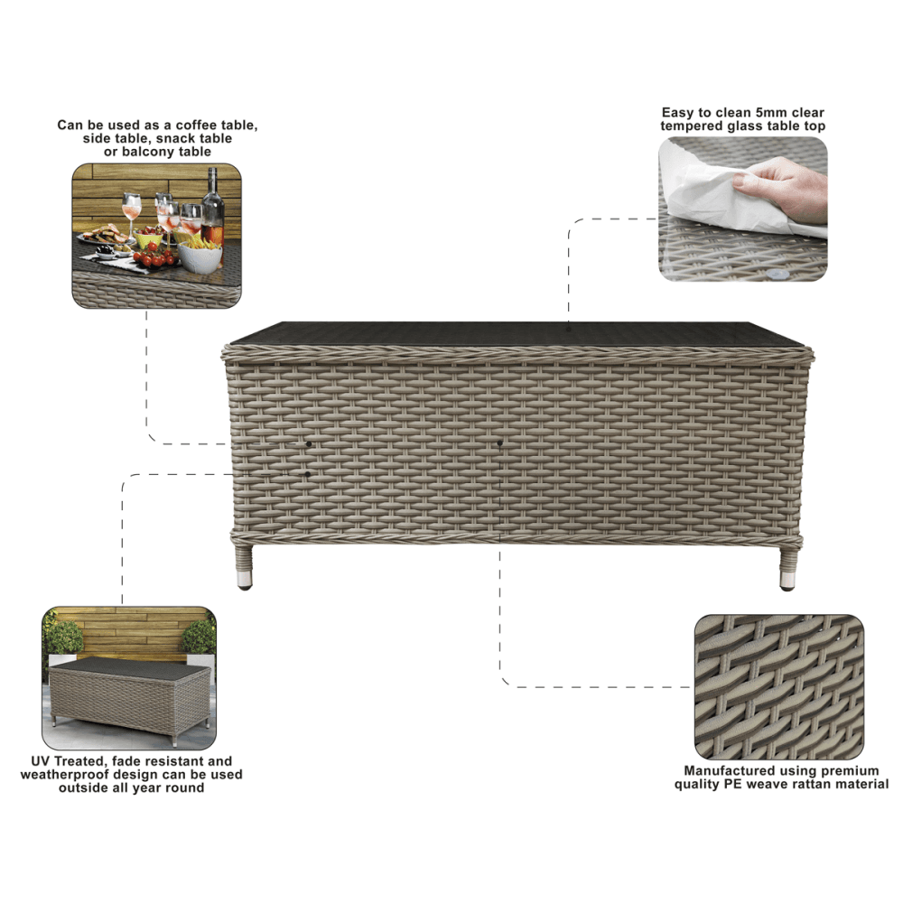 Dellonda Chester Rattan Wicker Outdoor Balcony Table with Tempered Glass Top Model No- DG71