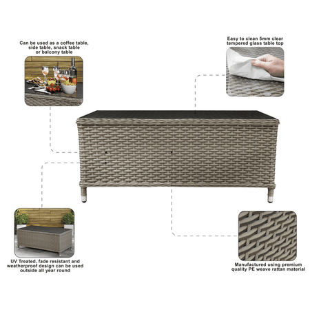 Dellonda Chester Rattan Wicker Outdoor Balcony Table with Tempered Glass Top Model No- DG71