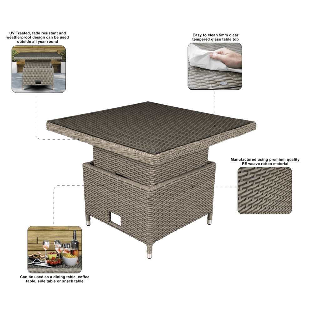 Dellonda Chester Rattan Wicker Adjustable-Height Outdoor Dining Table Model No- DG73