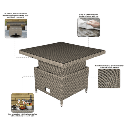 Dellonda Chester Rattan Wicker Adjustable-Height Outdoor Dining Table Model No- DG73