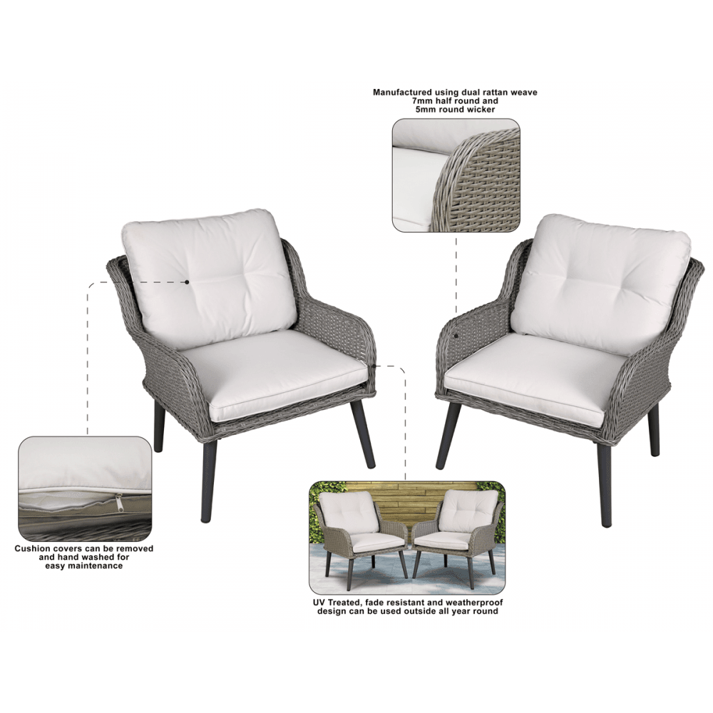 Dellonda Buxton Rattan Wicker Outdoor Chair Set 2pc Model No- DG79